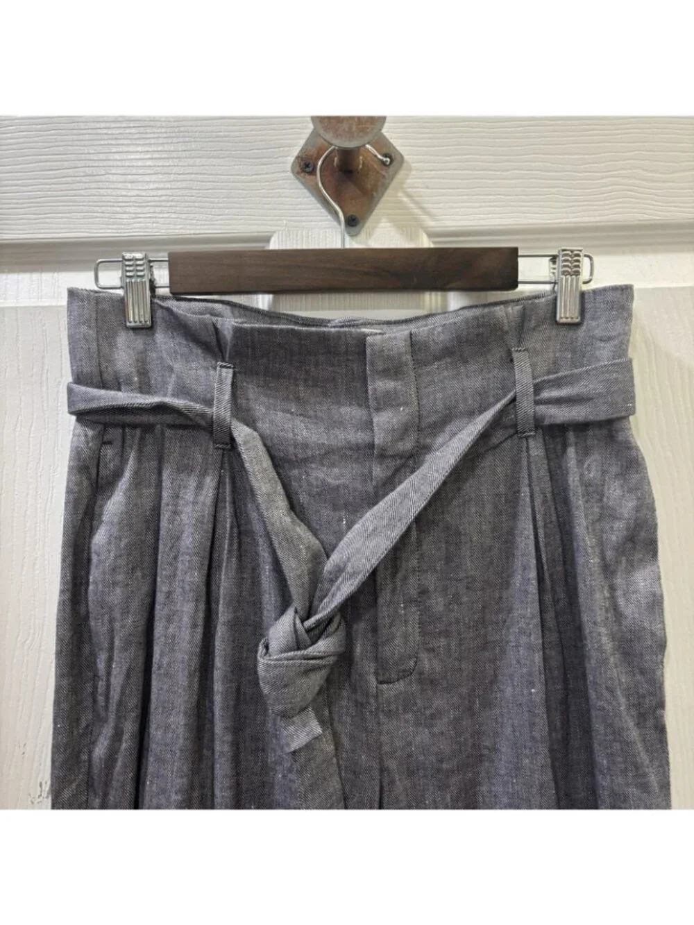 Banana Republic High Waisted Linen Blend Pleated Belted Troucers Blue Size 8